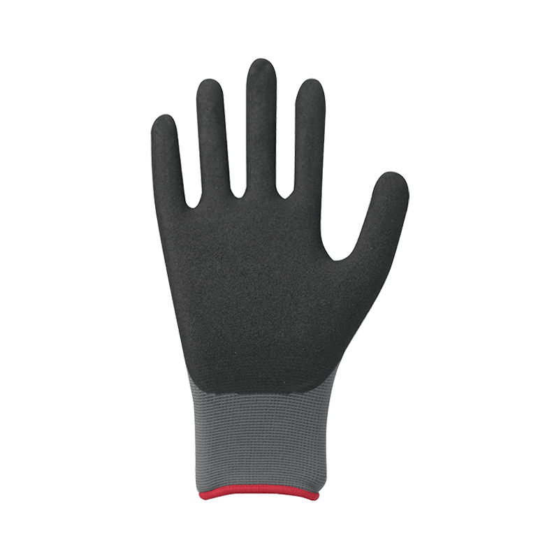 15G nylon/spandex liner with sandy nitrile coating, nitrile padding on back