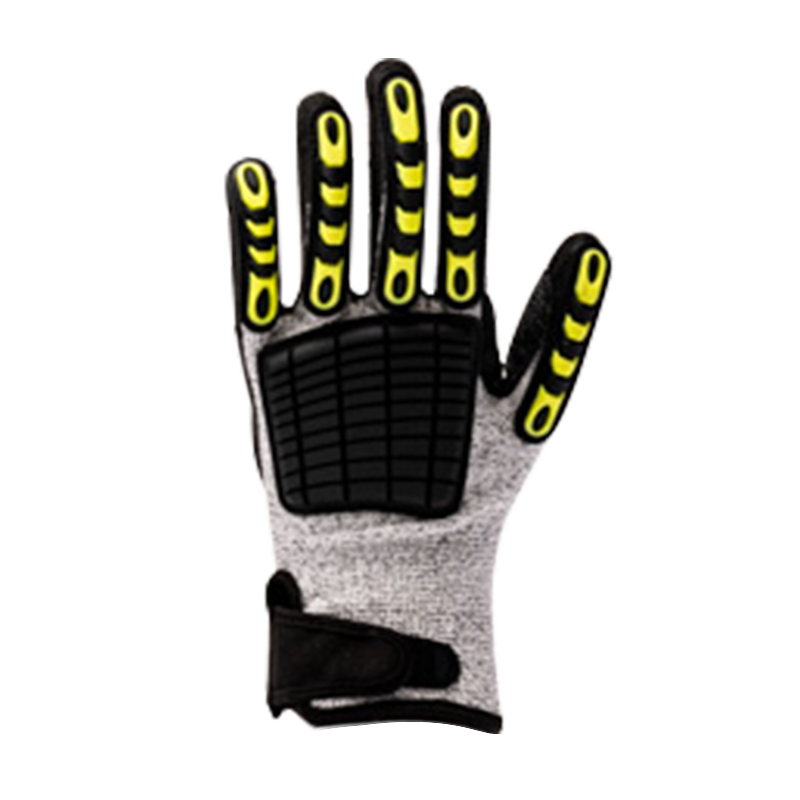 13G HPPE/glass fiber liner with sandy nitrile coating，sewing PVC on back and EVA on palm,reinforcement at the thumb crotch