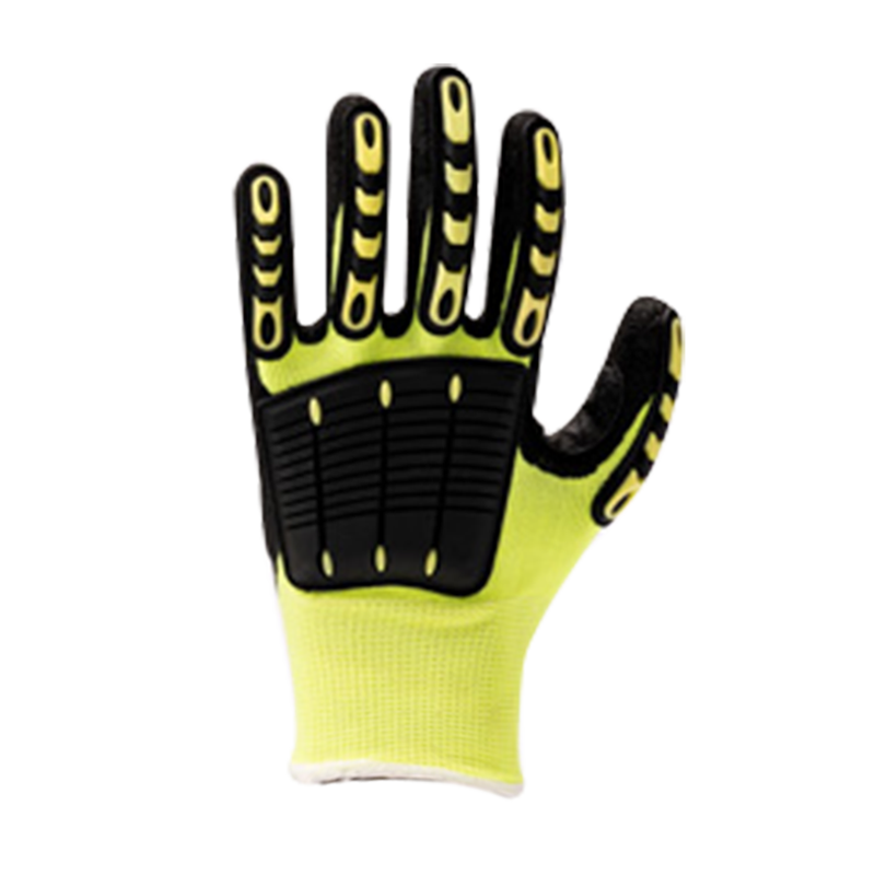 13G HPPE/glass fiber liner with sandy nitrile coating，sewing PVC on back and EVA on palm,reinforcement at the thumb crotch