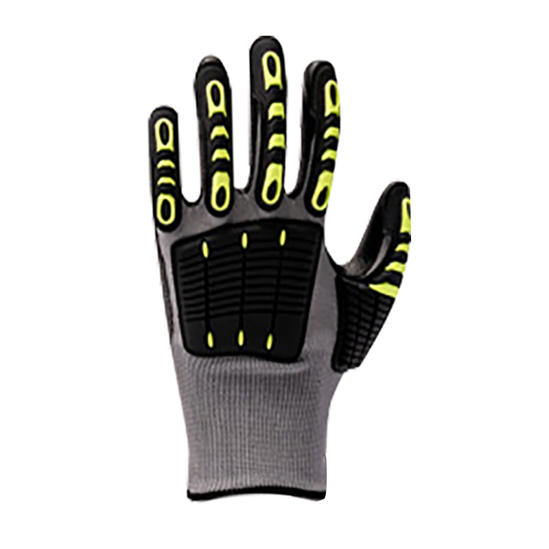 13G HPPE/glass/steel fiber liner with foam nitrile coating， sewing PVC on back