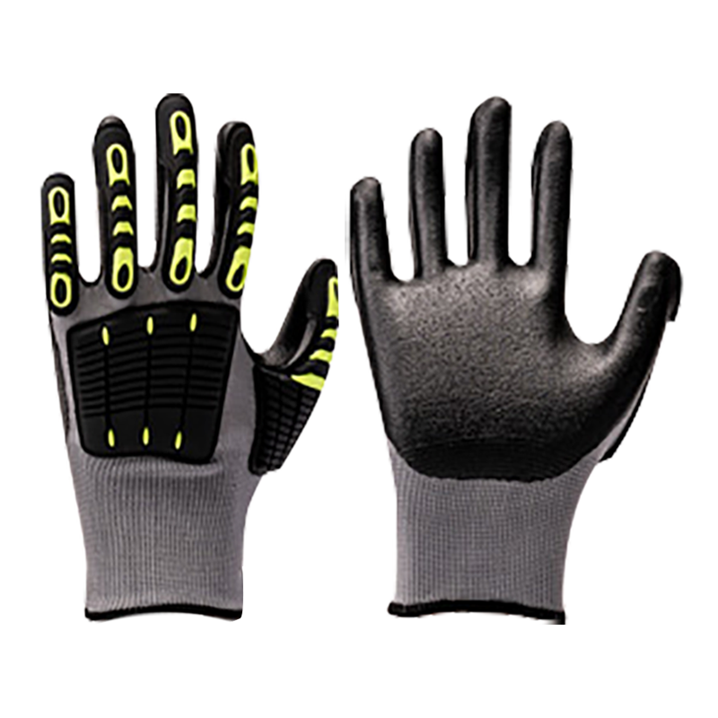 13G HPPE/glass/steel fiber liner with foam nitrile coating， sewing PVC on back