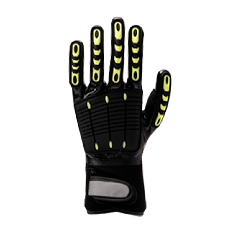 13G polester fiber liner with nitrile full coating， sewing PVC on back , velcro on the knitting wrist